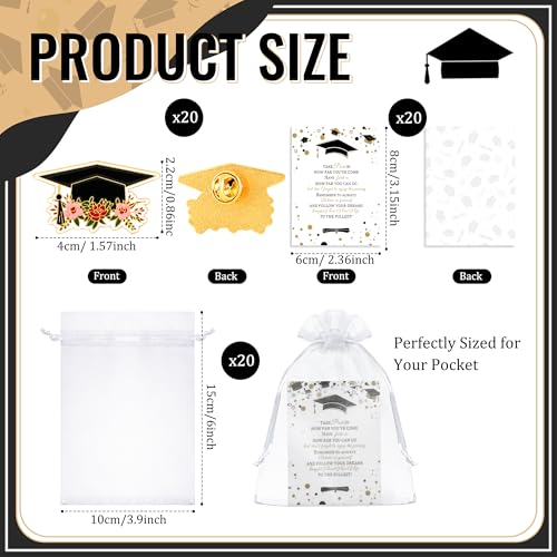 Image of 20 Pack Class of 2026 Graduation Pins Souvenir Emblem Congrats Badges Graduation Party Favors Gifts for Students, Colleges, Guests, Decoration Accessories with Inspirational Cards Organza Bags(flower)