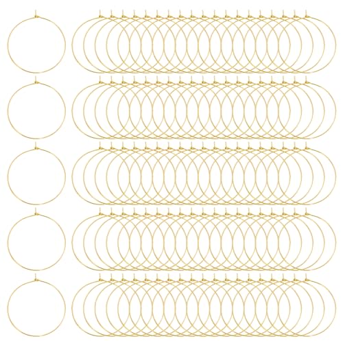 Tupalizy 100PCS Wine Glass Charm Rings Earrings Findings Beading Hoops Open Jump Rings for Jewelry Making DIY Bead Crafts Projects Wedding Christmas Birthday Party Festival Supplies (40mm, Gold)