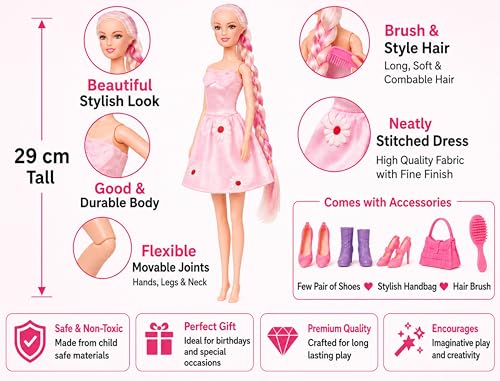 Image of EL FIGO Fashion Girl Doll /Doll Toy for Kids /Doll for Girls with Accessories (Multicolour)