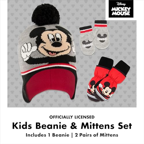 Disney Boys Toddler Winter Hat with Knit Mittens and Insulated Ski Mitten Set, Mickey Mouse For Age 2-42