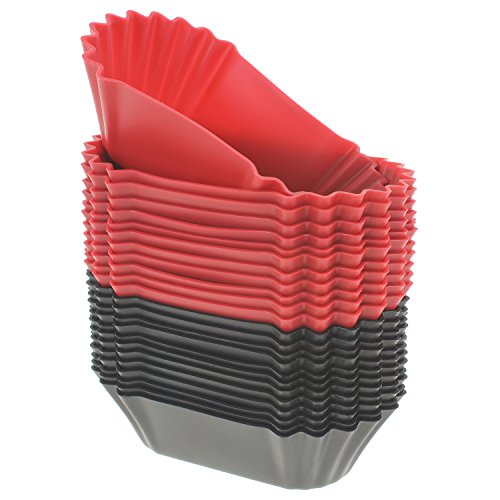Freshware Silicone Cupcake Liners/Baking Cups - 24-Pack Jumbo Muffin Molds, 3-6/8 inch Rectangle, Red and Black Colors