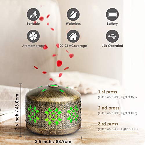 Mini Cordless Essential Oil Diffuser, Wireless Metal Diffusers for Essential Oils, Portable Aromatherapy Diffuser with Battery Operated & USB Charge, Diffuser for Car, Bedroom, Bathroom - Image 5