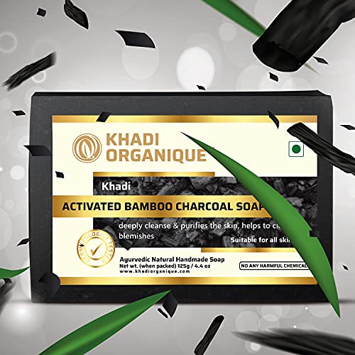 Image of Khadi Organique Natural Herbal Handmade Charcoal Soap Pack of 3 (125 gram each)