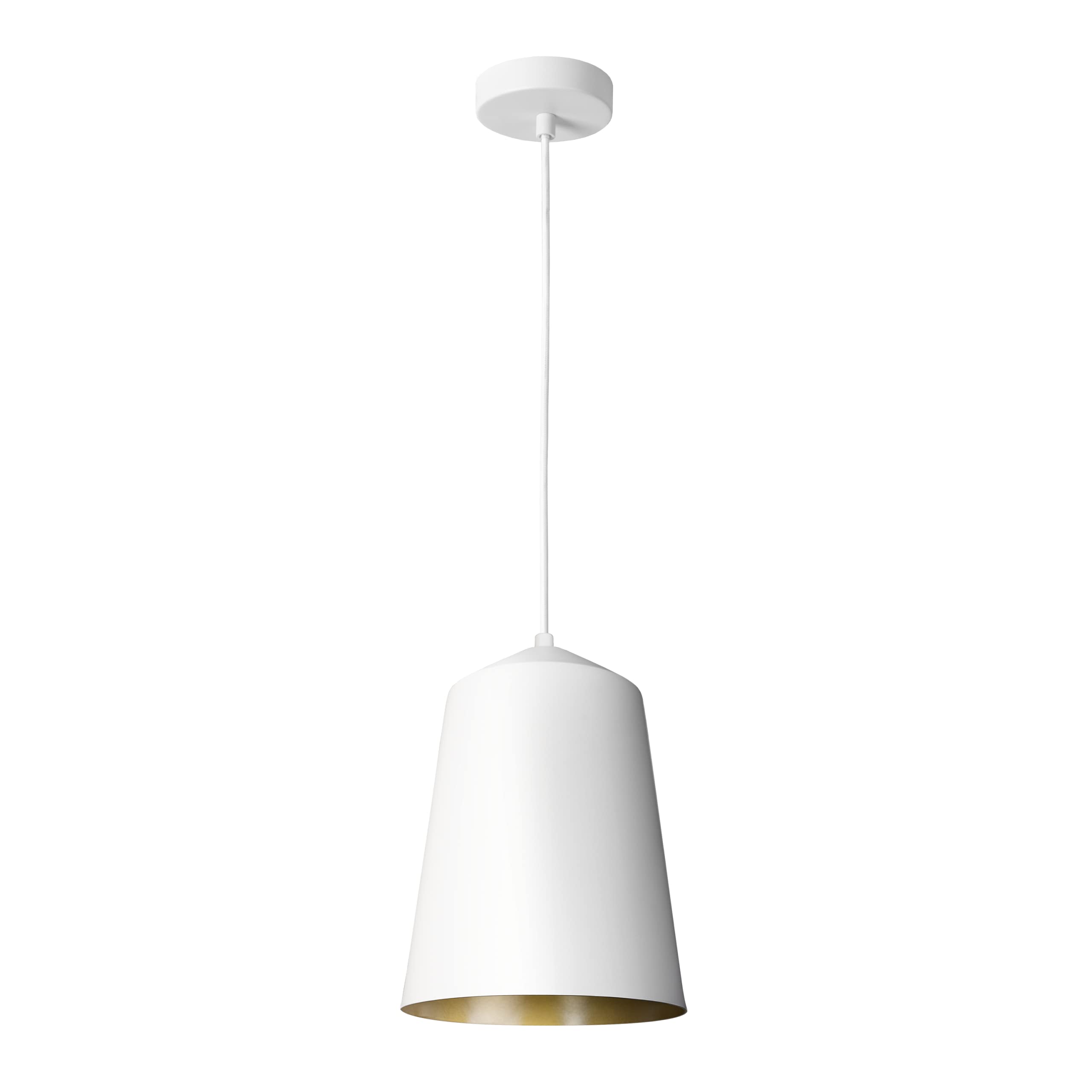 Paco Home Pendelleuchte Wohnzimmer Hängelampe Esstisch Küche Lampenschirm Lampe Industrial Design Textilkabel E27, Lampenart:Pendelleuchte - Weiß, Farbe: Messing (Ø19.5 cm)