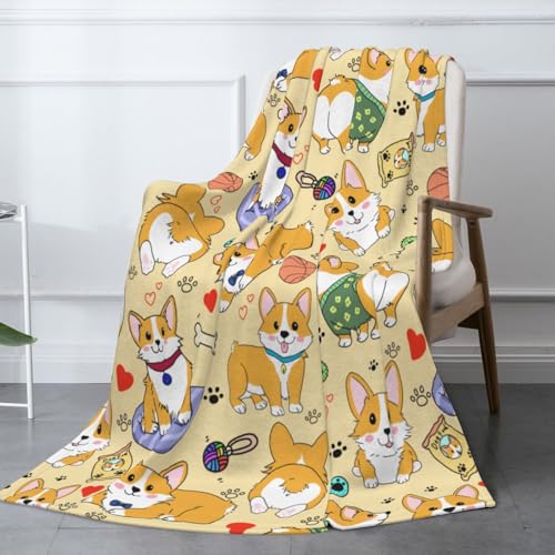 Cute Corgi Dog Throw Blanket Fuzzy Soft Cozy Cute Corgi Dog Blankets Soft Throws Warm Lightweight Plush Fleece Throw Blanket for Kids Men Women Gift Bed Couch Sofa 60x50