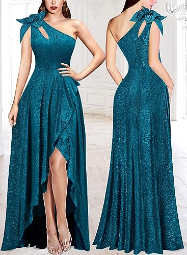 VFSHOW Womens 3D Flower One Shoulder Prom Formal Wedding Guest A-Line Maxi Dress 2023 Evening Split Cutout HI-LO Long Gown2