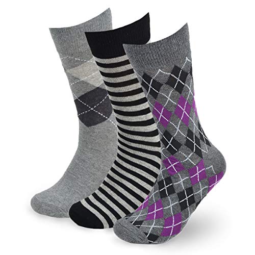 BG Premium Dress Socks for Men. Classic and Formal Apparel Patterned Socks, 3 Pair Set with a Gift Box - Gray Argyle