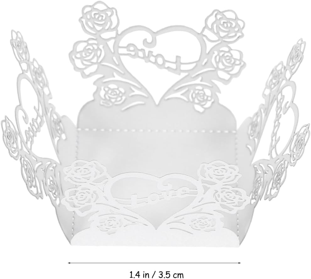 Ipetboom 50pcs Decorative Chocolate Wrappers - 1.38in Hollow Flower Paper Candy Cups Truffle Liners for Party Wedding Baking Snacks - White image 2
