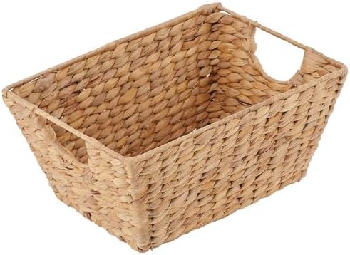 mDesign Natural Woven Hyacinth Closet Storage Organizer Basket Bin for Kitchen Cabinets, Pantry, Bathroom, Laundry Room, Closets, Garage - 4 Pack - Natural