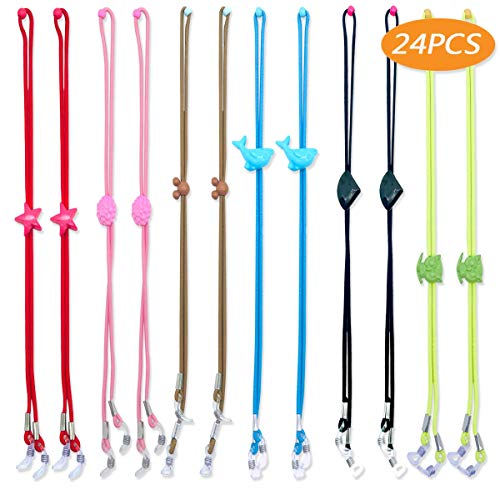 CKANDAY Lot de 24 Sangles de Lunettes pour Enfants, réglables, antidérapantes pour Lunettes de Soleil pour garçons et Filles