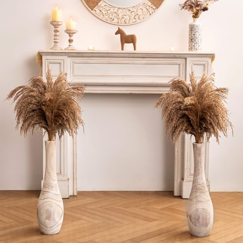 Image of Hanobe 22 inch Tall Wood Floor Vase for Pampas Grass, Boho Style, Set of 2