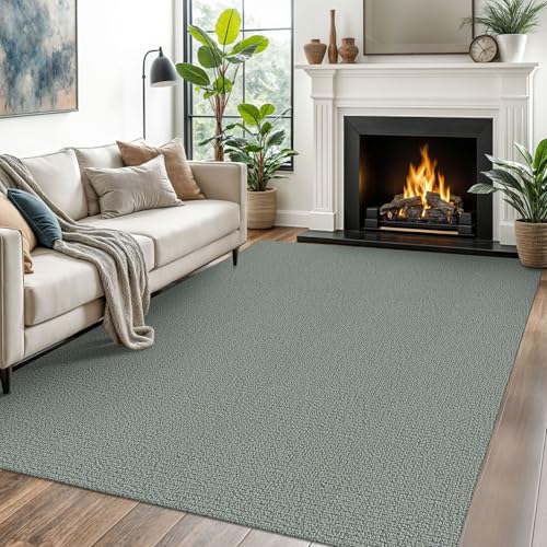 EARTHALL Washable Area Rugs 5x7 Ft Non Slip Living Room Rugs Cotton Rubber Backed Dining Room Rug Braided Bedroom Rugs Indoor Outdoor Floor Carpet for Living Room, Bedroom, Dining Room, Green/Grey