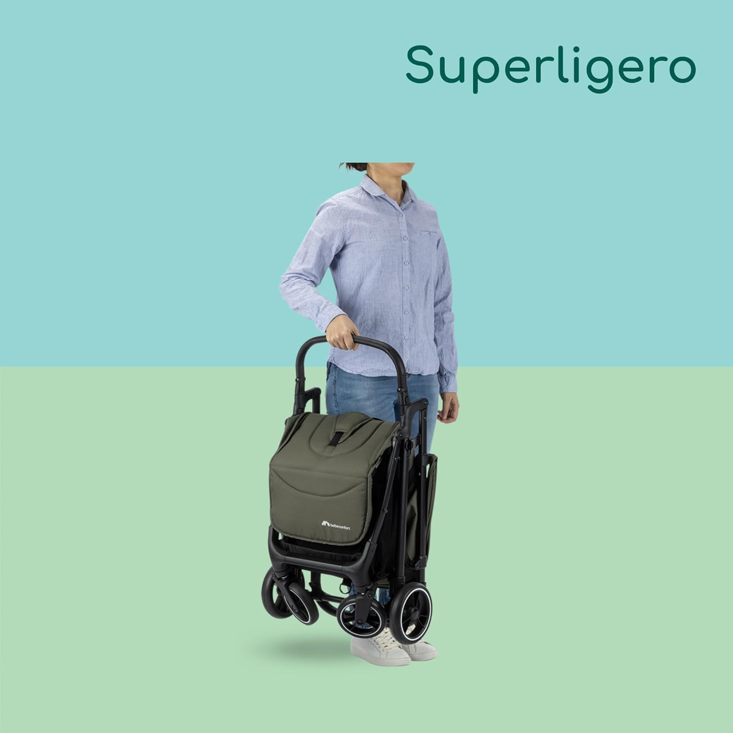 Bebeconfort Azur, Cochecito Compacto para Bebés, 0-3 Años (15 kg), Silla de Paseo Bebé Ligera, Plegado Automático con Una Mano, Posición de Reclinación Total, Cesta Amplia, Mineral Green