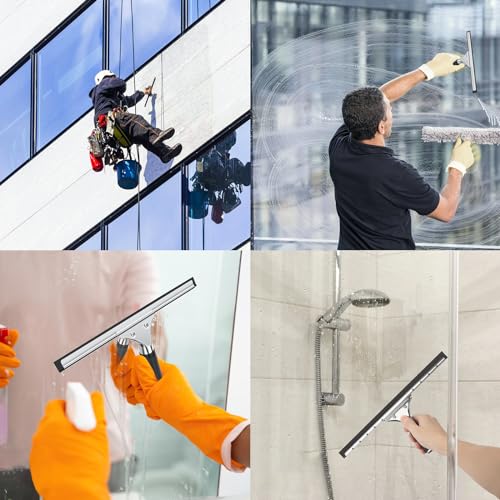 25cm Fensterabzieher Profi, Edelstahl Fensterwischer mit Gummilippe, Duschabzieher Schwarz für Dusche,Badezimmer,Spiegel,Glas-Reinigung,Fliesen, Fensterreinigung, Duschabzieher, Fensterreiniger (25cm)