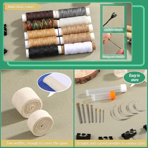 image for JUPEAN 65 Pcs Bookbinding Kit Book Binding Materials Bone Folder Tool 