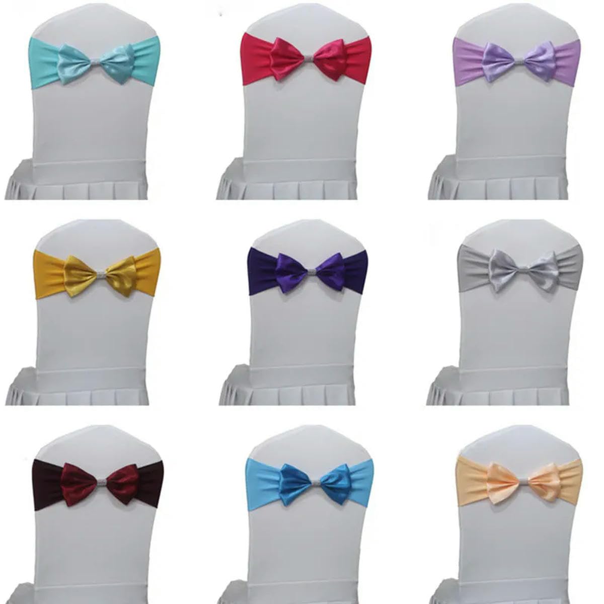 10 Stück/50 Stück Krawatte Hochzeit Satin Stuhlband elastische Stretch Spandex Stuhl Schärpe Schleife für Bankett Hotel Geburtstag Party Dekoration-Silbergrau-10 Stück