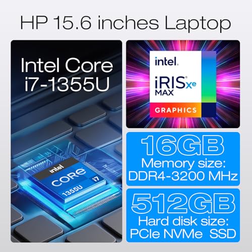 Image of HP 15.6 inch Full HD Touchscreen Business Laptop, Intel Core i7-1355U, 20GB DDR4 RAM, 512GB SSD, Windows 11 Pro Copilot AI,Numeric Keypad,Fast Charge, Office 365 for The Web with Laptop KB Kit
