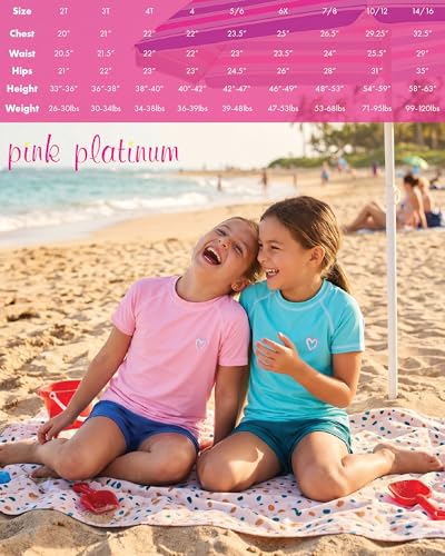 Image of Pink Platinum Girls Rash Guard Shirt - 2 Pack UPF50+ Sun Protection Quick-Dry Swim Shirt Short Sleeve Rash Guard for Girls