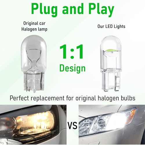 Image of ecocstm 30 PCS Car 194 LED Bulbs, 168 2825 W5W T10 Wedge COB LED Replacement Bulb, Error Free Interior Bulb for Dashboard Light, Dome Lights (Green)