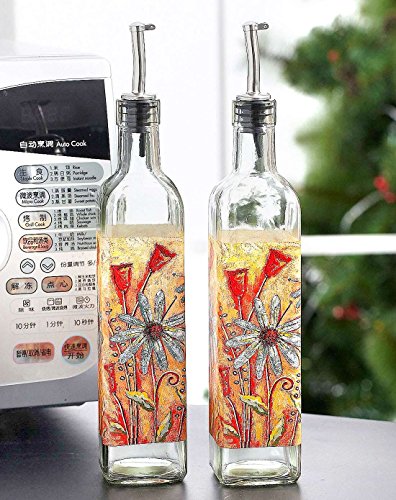 CEDAR HOME Olive Oil Bottle Set Glass Dispenser Vinegar Cruet 17oz. with Stainless Steel Leak Proof Pourer Spout for Cooking or Salad Dressing, 2 Pack, Orange - Thumbnail 5