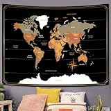 XYYDS Vintage World Map Tapestry, Around The World Tapestry Wall Hanging, Classroom Poster Art Tapestry, Suitable For Dormitory Living Room Bedroom Decoration 37X29 Inches
