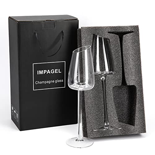 Modern Champagne Flutes Glass,Premium Crystal Hand-Blown Long Stem Champagne Glasses Set Of 2,Elegant Mimosa Glasses With Unique Concave Base,Gift Box-For Wedding,Christmas,Women-8.7 Oz,Clear #TOP1