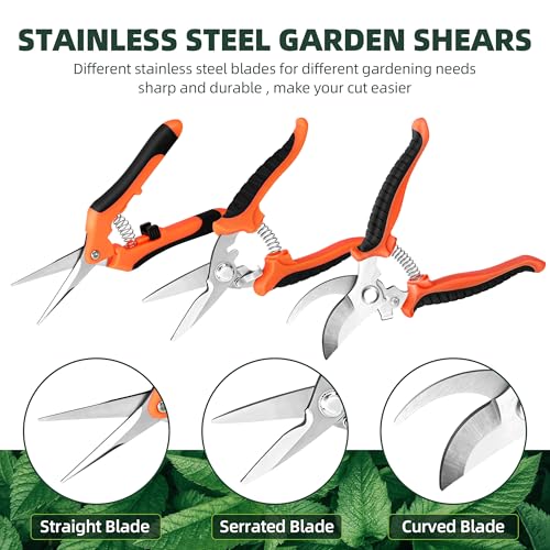 3 Pack Garden Pruning Shears, Stainless Steel Shears, Gardening Shears, Scissors, Garden Clippers, Pruning Snips, Pruning Shears for Gardening Tools(Orange)