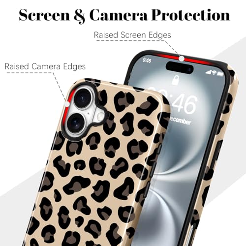 Image of Magnetic for iPhone 16 Case for Women Men, Brown Leopard | Cool Cheetah Pattern Design [Compatible with MagSafe] 2-Layer Hybrid Shockproof Glossy Protective Cover