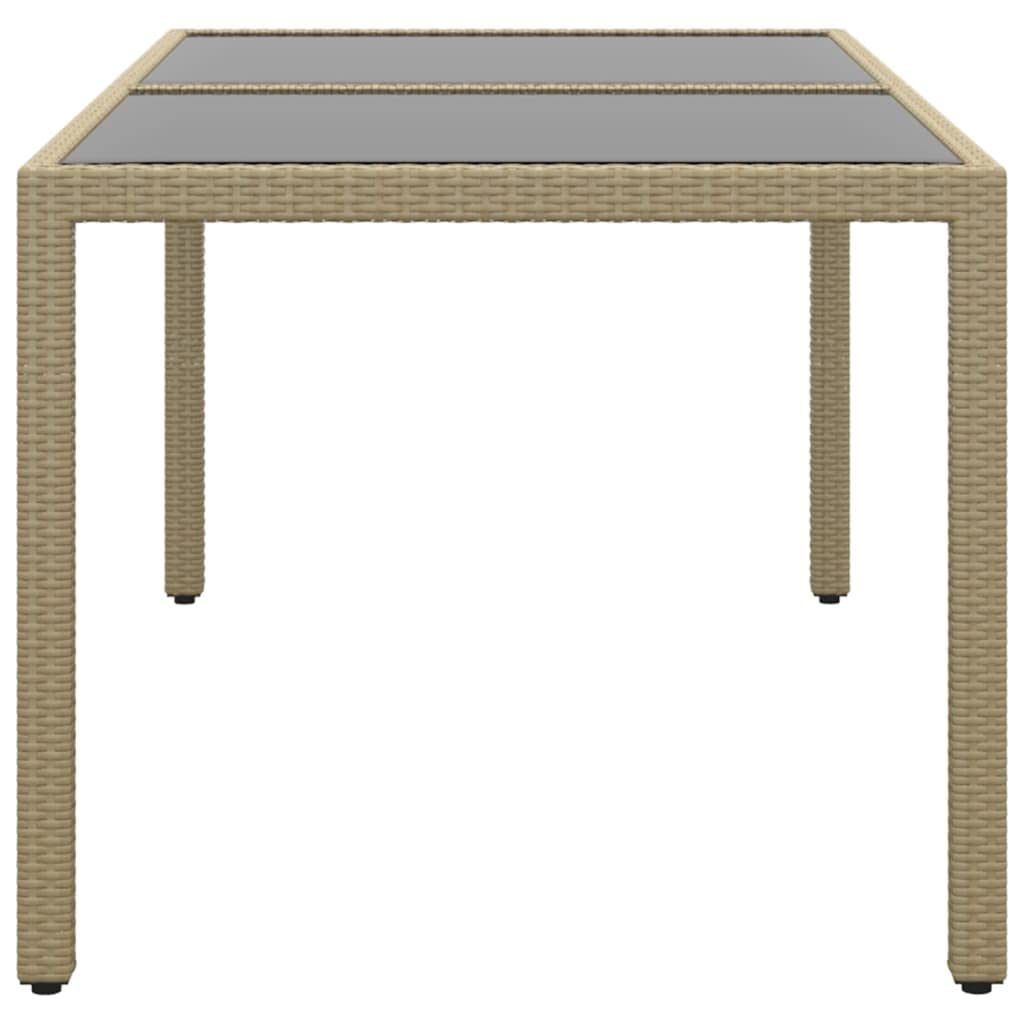 Mesa de jardín de 150 x 90 x 75 cm de polirratán y cristal templado con estructura de acero pulverizado, color beige, moderna mesa de exterior para terraza y jardín