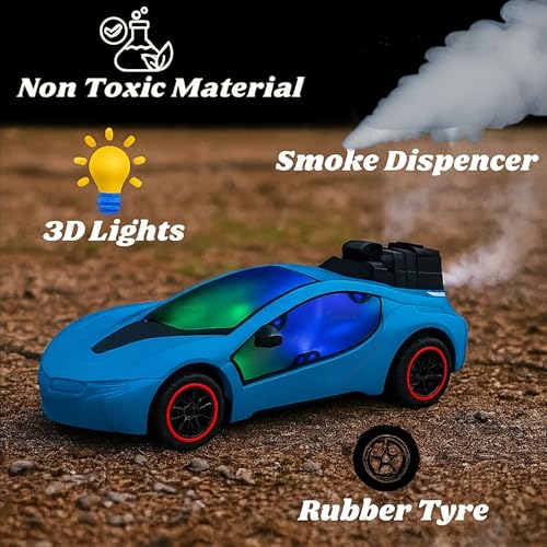 Image of GRAPHENE Remote Control Chargeable 3D Famous Smoke Car with Flashing Light, Radio Control Race car for Kids for 3-12 Year Old Kid Birthday Remote Control Rechargeable Blue Car (Pack of 1)