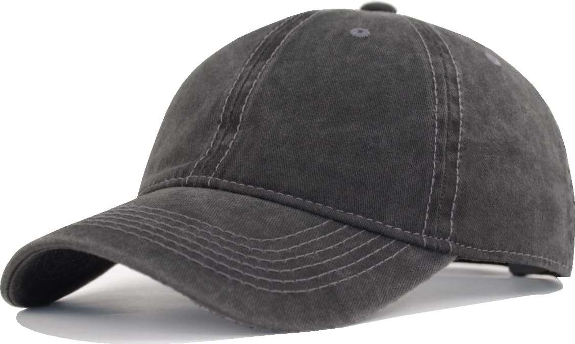 TSSGBL Washed Denim Low Profile Cotton Plain Baseball Cap Men, Buckle Closure Trucker Hat