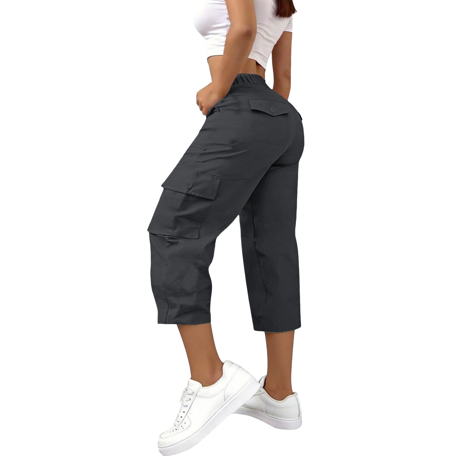 Generisch Pantaloni capri da donna a 3/4, sportivi, casual, alla moda, leggeri e traspiranti, per il tempo libero, traspiranti, con tasche laterali, per tutti i giorni