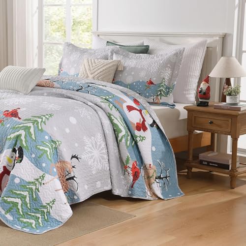MarCielo Snowman Christmas Quilt Set 3 Pcs, Reversible Holiday Tree Bedspread Bedding, Festive Lightweight Polyester Winter Wonderland Decor by MarCielo - Image 6