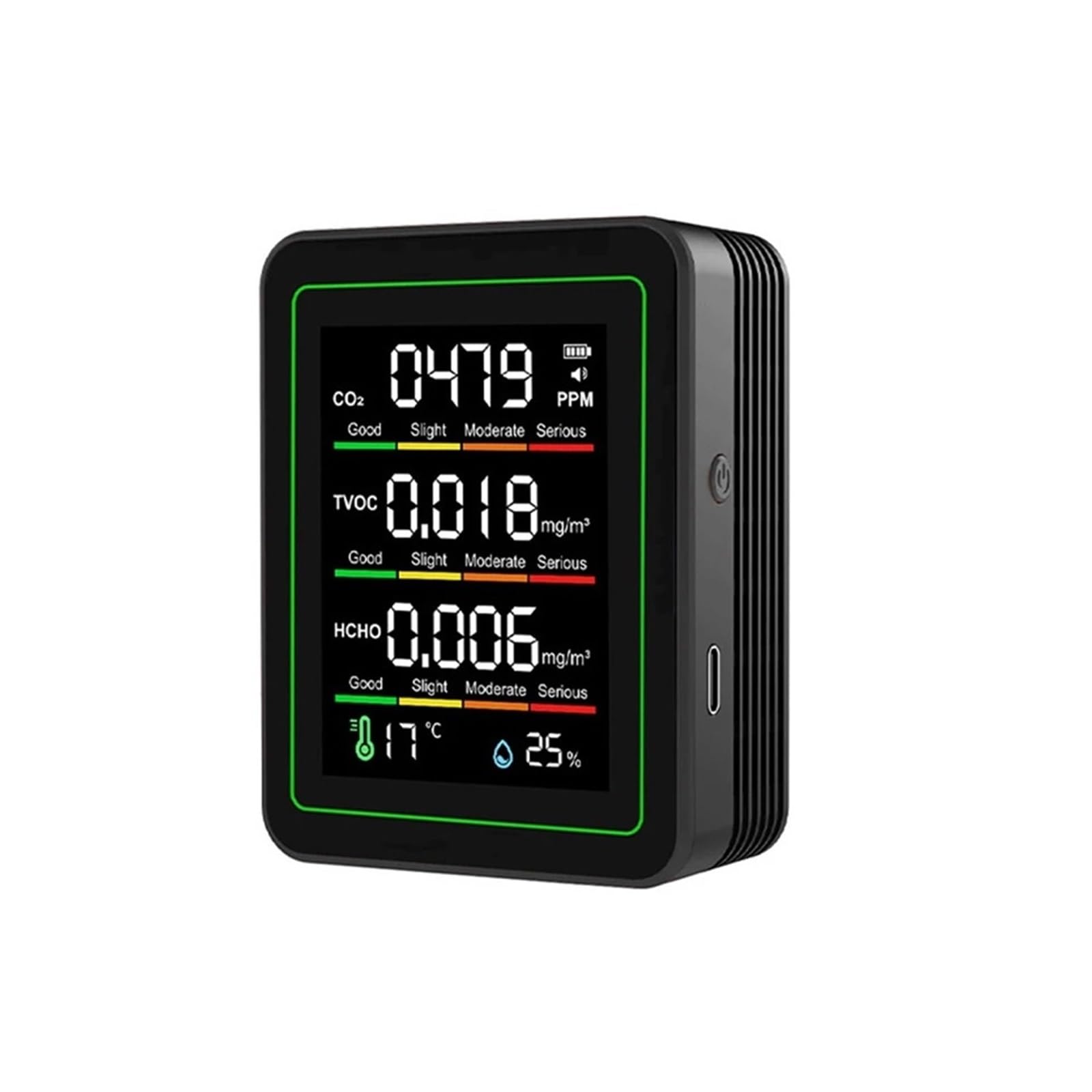 Air Quality Monitor, 5-in-1 Air Detector Formaldehyde Temperature Humidity CO2 Detector(Nero)