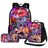 3Pcs Backpack 17' Cartoon Bookbag Multifunction Schoolbag Adjustable Lunch Bag Pencil Case for Boys Girls