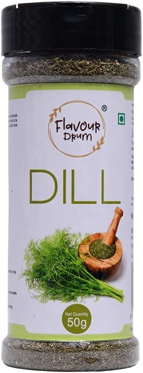 Flavour Drum Dill Seasoning, 50 g - Dill Seasoning for Italian Cuisine| Sprinkler Bottle | Dill Flakes for Pizzas & Pastas | Crushed Dill for Cooking | Preservative Free |