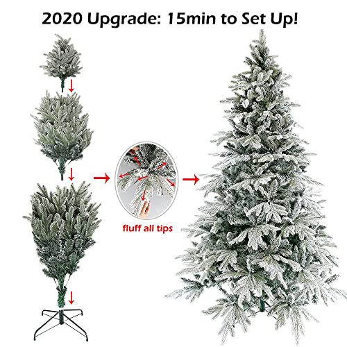 7Ft Flocked Artificial Christmas Tree Snowy Spruce Unlit Xmas Tree Include Storage Bag, 1699 Branch Tips, 51" Wide #TOP3