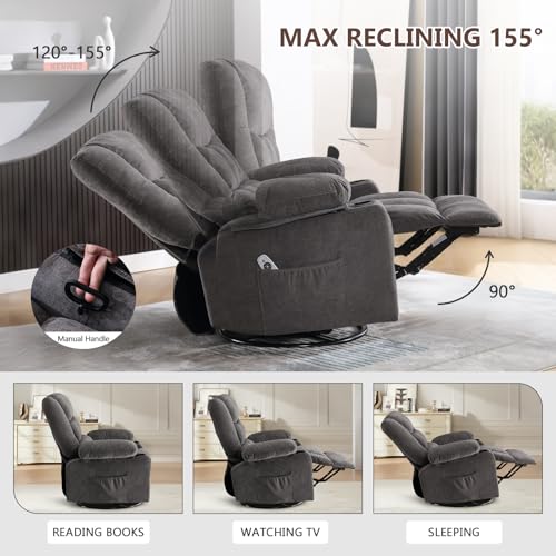 Image of Swivel Rocker Recliner Chair with Vibration Massage and Heat Ergonomic Lounge Chair for Living Room with Rocking Function and Side Pocket, 2 Cup Holders, USB Charge Port