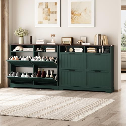 Image of Hidden Shoe Storage Cabinet with 4 Flip Drawers & Open Storage