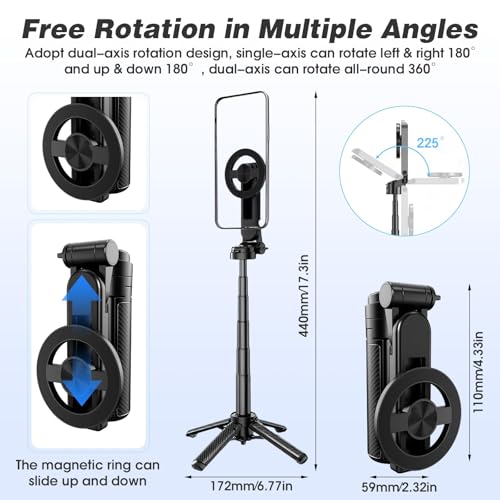 Trípode para selfie multifuncional 4 en 1 con soporte magnético de móvil de 360° 3