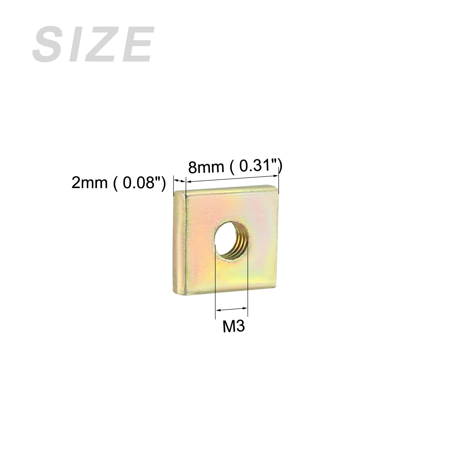 METALLIXITY Square Nuts (M3x8mmx2mm/M3x0.31"x0.08") 100Pcs, Carbon Steel Square Machine Screw Nuts - Image 2