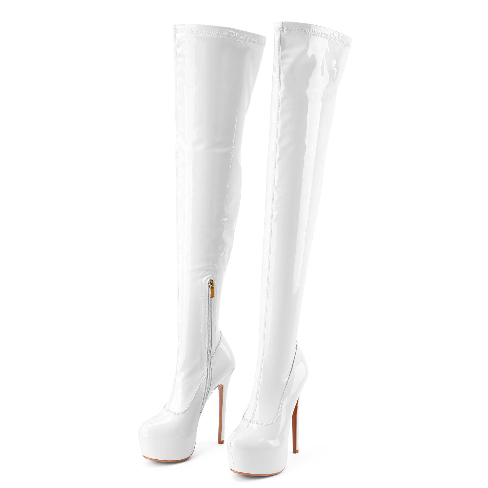 Womens Thigh High Boots Over The Knee Boots Fashion Sexy Platform Stiletto High Heels Patent Long Boots Round