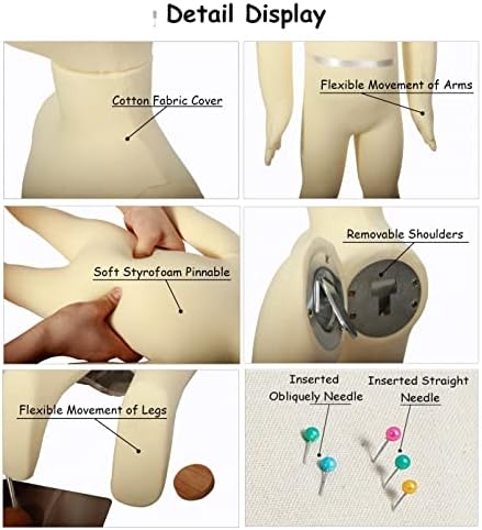 Unisex Full Body Child Mannequin for Clothes Display, 1-9 Years, Flexible & Bendable Legs, Detachable Head & Arms, Ideal for Retail & Dressmaking