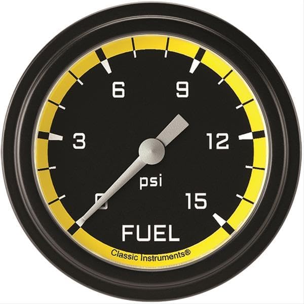 Classic Instruments AX345YBLF Autocross Yellow 2-5/8" Fuel Pressure Gauge, 15 psi