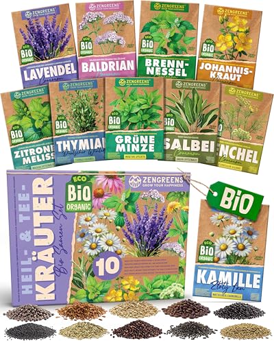 ZenGreens® - Bio Heil- und Teekräutersamen im 10er Set - 10 Heil- und Tee Kräuter Samen für den einfachen Anbau im Garten, Balkon oder Hochbeet - Pflanzensamen - Saatgut