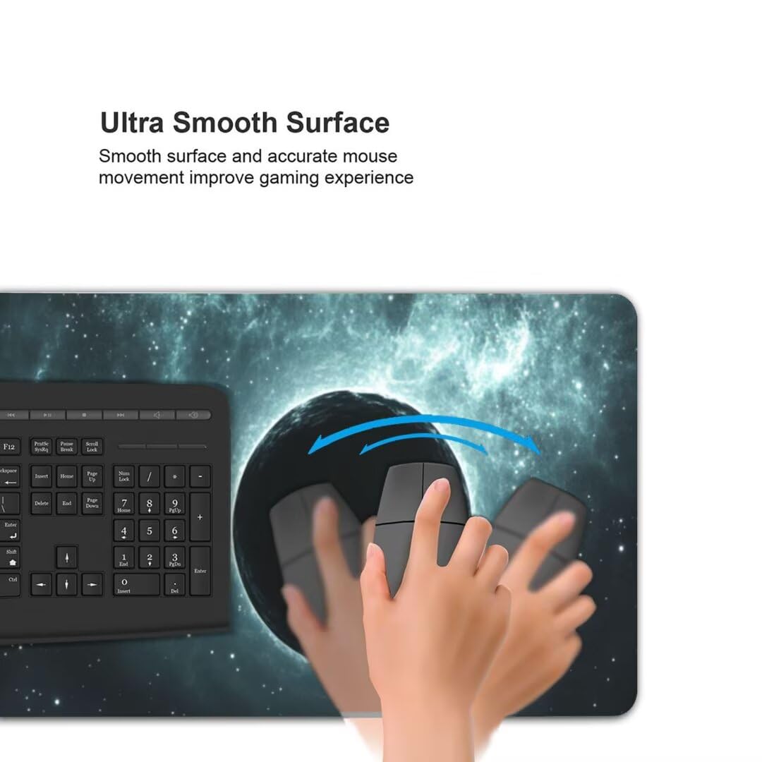 Tappetino Mouse XXL 1400x600x3mm Tappetino Mouse Luna Cielo Stellato Impermeabile Tappetino Gaming Mouse Pad XXL Tappetino Scrivania,Base Antiscivolo Migliora Precisione e Velocità per Desktop/Ufficio