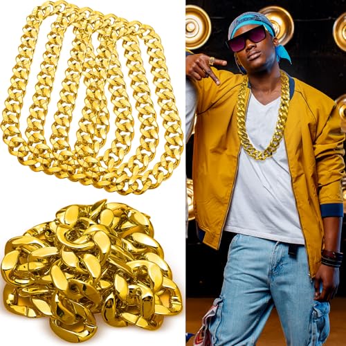 Jexine 12 Pcs Halloween Costume Rapper Chain, Hip Hop Chain Bulk Fake Necklace for Cosplay Men Women 80s 90s Punk, 32 Inch2