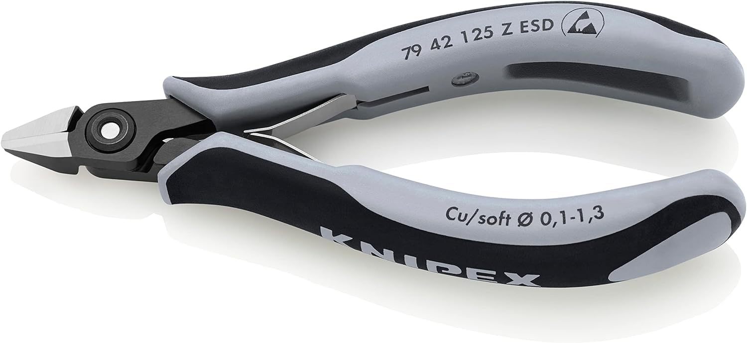 KNIPEX Alicates de precisión de corte diagonal para electrónica ESD con mangos multicomponente 125 mm, 79 42 125 Z ESD