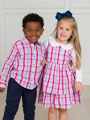 Image of RUGGEDBUTTS Boys Solid Cotton Long Sleeve Button Down Shirt with Button Tabs