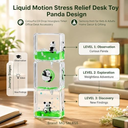 Image of Kawaii Panda Liquid Motion Paperweight with Floating Glitter, Unsinkable Fluid Sensory Desk Toy, Decorative Stress Relief Accessory for Office,Kids & Adults (Panda Liquid Drop Timer Sensory)